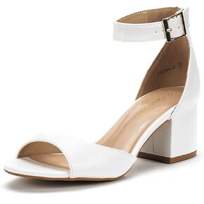 DREAM PAIRS Women's Chunkle White Pu Low Heel Pump Sandals Ankle Strap Dress Shoes - 7.5 M US