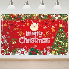 Mocsicka Merry Christmas Banner Holiday Christmas Backdrop for Xmas Eve Family Friendsmas Party Decoration Supplies Photo Booth Photoshoot