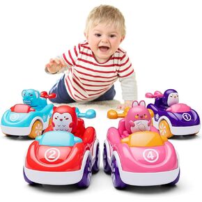 Cartoon Animal Friction Return Car, Inertia Power Car, Push Toy, 1-2-3 Year Old Kids, Puzzle Toy, 4 Adventure Toy Car, Toys for Boys and Girls