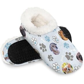 House Slippers for Women Men, Cute Dog Closed Back Fuzzy Plush Slippers, Comfy Bedroom Home Shoes with Anti-Skid Rubber Sole Indoor Outdoor