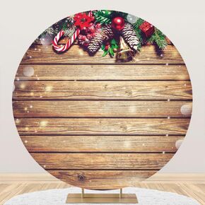 Christmas Round Backdrop Cover 7.2ft Xmas Rustic Wooden Snowflake Circle Photo Backdrop Brown Wood Round Backdrop Vintage Wood Wall Happy New Year Birthday Baby Shower Family Reunion Party Decor