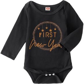 Newborn Baby Boy Girl 1st New Year Bodysuit My First New Year Onesie Romper Infant Long Sleeve Outfit Clothes 0-18M