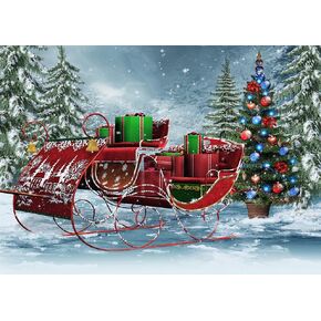 8X6FT Christmas Snow Backdrop Santa Claus Sled Christmas Tree Gift Box Photo Backdrop Winter Outdoor Backdrop Decoration Party Supplies Studio Vinyl Photography Backdrop BY138