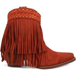 Dingo Womens Tapadero Southwest Fringe Snip Toe Casual Boots Mid Heel 2-3" - Orange
