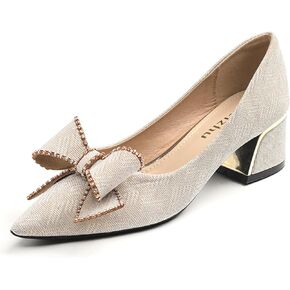 Women's Elegant Bow Low Chunky Heel Pumps Sexy Closed Pointed Toe Block Mid Heels Slip-On Formal Comfort Shoes for Weddings Proms.