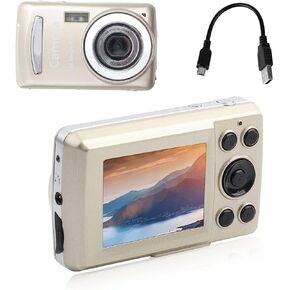 Mini Video Camera, 2.4 inch LCD Screen, Digital Camera with Superior Sensor, Portable 1600 W Full HD Compact Camera, 4X Digital Zoom, Fill Light(Golden)