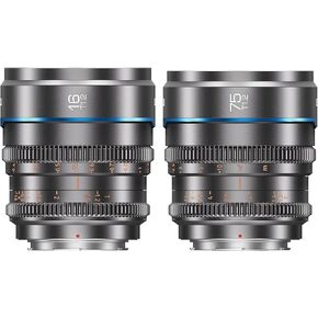 SIRUI Night Walker T1.2 S35 Cine Lens Set, 16mm, 75mm, Large Aperture Manual Focus Lens (MS-2SRG, RF Mount, Metal Grey)
