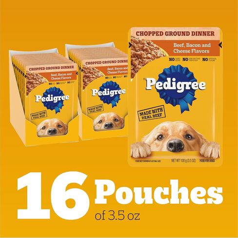 PEDIGREE CHOPPED GROUND DINNER طعام الكلاب الرطب الناعم للبالغين، مجموعة متنوعة من 30 قطعة، أكياس 3.5 أونصة in Kuwait