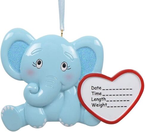 Baby Birth Announcement Christmas Ornament - Blue Elephant Baby Ornament - Birth Stats Keepsake Ornament - New Parents for Baby's First Christmas in Saudi Arabia
