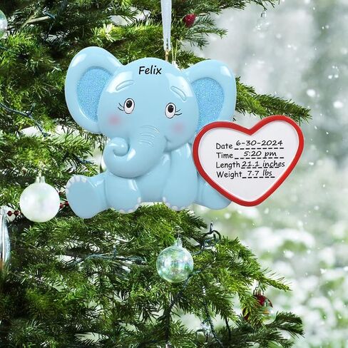 Baby Birth Announcement Christmas Ornament - Blue Elephant Baby Ornament - Birth Stats Keepsake Ornament - New Parents for Baby's First Christmas in Saudi Arabia