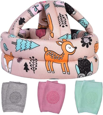 TORASO Baby Helmet & Baby Knee Pads for Crawling,Infant Helmet & Walking Baby Helmet，for Age 6-36 Months, Pink Forest(A) in Saudi Arabia