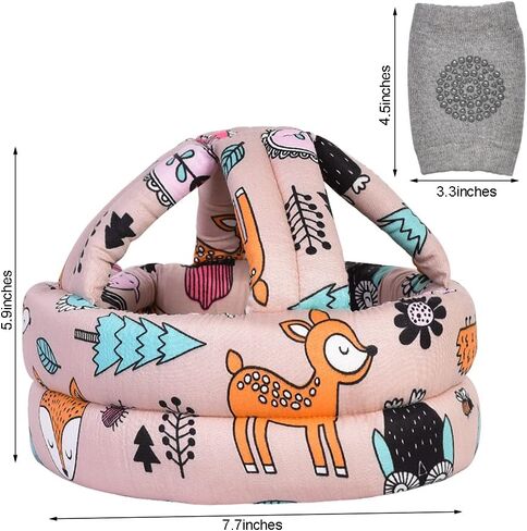 TORASO Baby Helmet & Baby Knee Pads for Crawling,Infant Helmet & Walking Baby Helmet，for Age 6-36 Months, Pink Forest(A) in Saudi Arabia