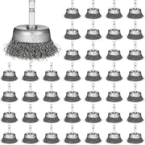 40 قطعة من فرشاة سلكية من بوكون للحفر الكاشطة 2 بوصة فرشاة عجلة سلكية للحفر 1/4 بوصة ساق سداسية، 0.010 بوصة سلك من الفولاذ الكربوني الخشن فرشاة مثقاب لتنظيف إزالة الصدأ in Kuwait