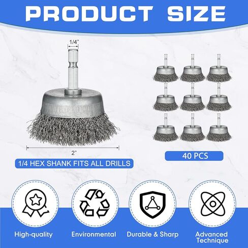 40 قطعة من فرشاة سلكية من بوكون للحفر الكاشطة 2 بوصة فرشاة عجلة سلكية للحفر 1/4 بوصة ساق سداسية، 0.010 بوصة سلك من الفولاذ الكربوني الخشن فرشاة مثقاب لتنظيف إزالة الصدأ in Kuwait