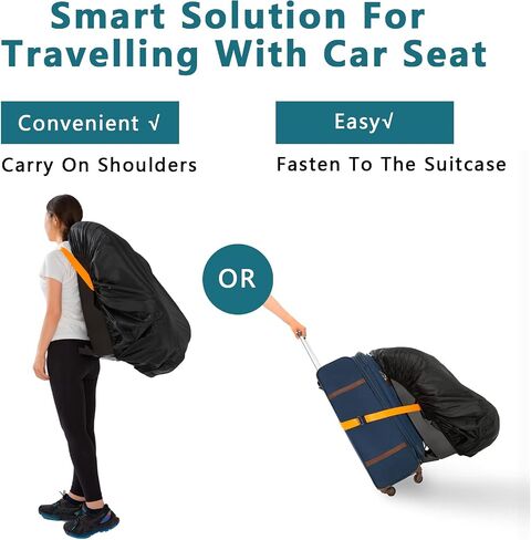 Car Seat Travel Belt & Cover Set Easy Carry&Reliable- Adjustable Car Seat Travel Strap adapted to All Size Luggage&Suitcase to Airport，Toddler car seat Stroller (Black) in Kuwait