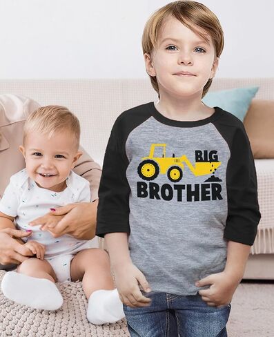 Tractor Construction Big Brother Shirt Sibling Boys Toddler Kids 3/4 Sleeve Baseball Jersey T-Shirt in Kuwait