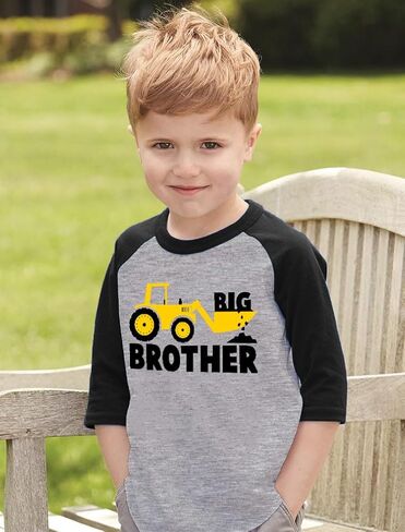 Tractor Construction Big Brother Shirt Sibling Boys Toddler Kids 3/4 Sleeve Baseball Jersey T-Shirt in Kuwait