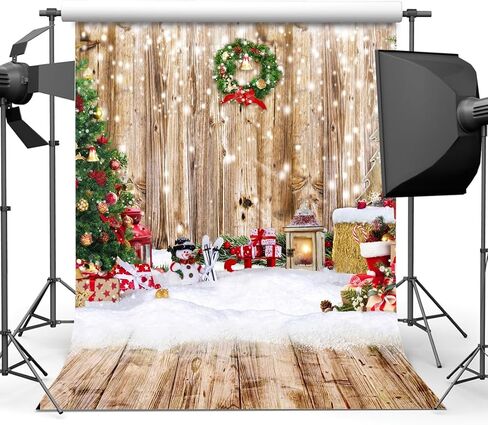 SJOLOON Wood Christmas Backdrop Snowflake Christmas Tree Photo Backdrop Xmas Background for Christmas Party Decoration Family Gathering 12590 (10x10FT) in Saudi Arabia