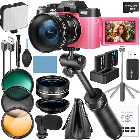 كاميرات رقمية بدقة 4K للتصوير الفوتوغرافي، وكاميرا تسجيل فيديو بدقة 48 ميجابكسل لليوتيوب مع ميكروفون وقبضة حامل ثلاثي القوائم، وكاميرا فيديو بزاوية واسعة وعدسة ماكرو، in Kuwait