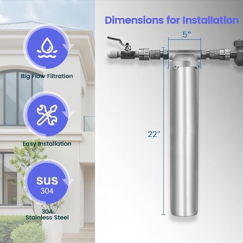 (BUS-10-1NPT) 10 Inch 304 Stainless Steel Water Filter Housing for 9-3/4''-10'' Length, 2.5''-3'' OD Filter Cartridge, Double O-Rings Design, 1'' Inlet and Outlet Filter System for Household in Kuwait
