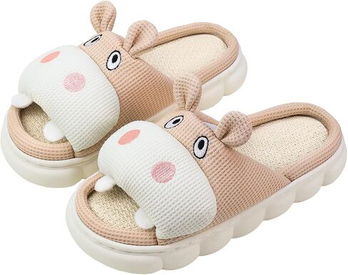 CHOOLD Cartoon Hippo Linen Slippers, Womens Four Seasons Home Linen Slippers in Kuwait