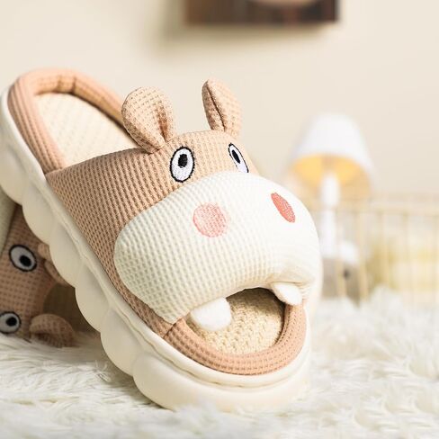 CHOOLD Cartoon Hippo Linen Slippers, Womens Four Seasons Home Linen Slippers in Kuwait