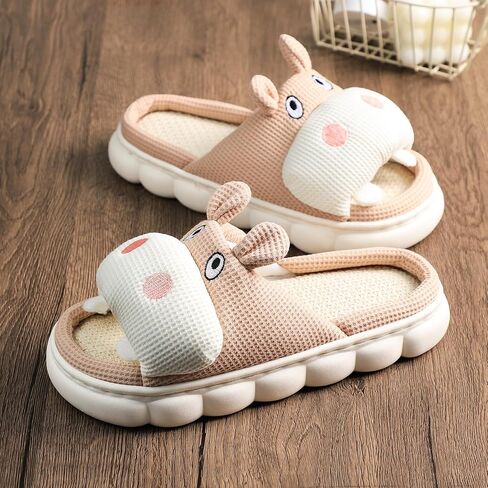 CHOOLD Cartoon Hippo Linen Slippers, Womens Four Seasons Home Linen Slippers in Kuwait