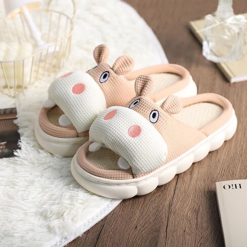 CHOOLD Cartoon Hippo Linen Slippers, Womens Four Seasons Home Linen Slippers in Kuwait