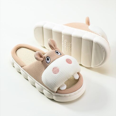 CHOOLD Cartoon Hippo Linen Slippers, Womens Four Seasons Home Linen Slippers in Kuwait