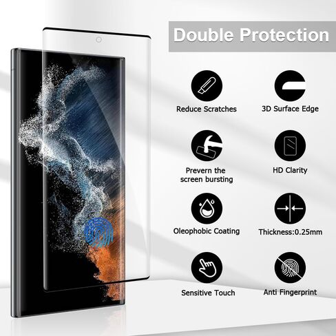Galaxy S23 Ultra Screen Protector, 2+2 Pack Tempered Glass Screen Protector and Camera Lens Protector, 3D Full Coverage, Support Fingerprint Unlock, HD Protection Film for Galaxy S23 Ultra 6.8 Inch in Saudi Arabia