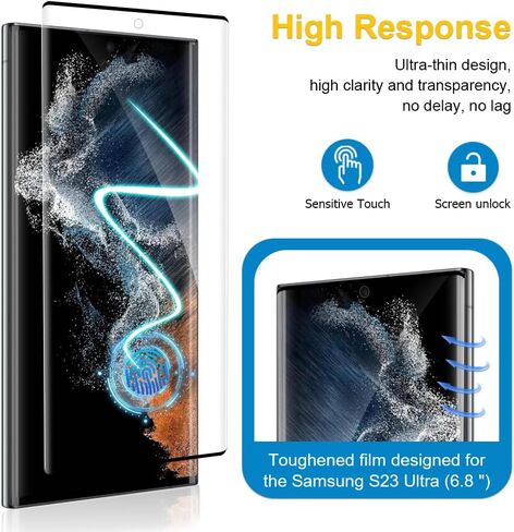 Galaxy S23 Ultra Screen Protector, 2+2 Pack Tempered Glass Screen Protector and Camera Lens Protector, 3D Full Coverage, Support Fingerprint Unlock, HD Protection Film for Galaxy S23 Ultra 6.8 Inch in Saudi Arabia