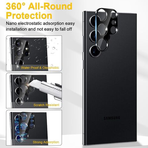 Galaxy S23 Ultra Screen Protector, 2+2 Pack Tempered Glass Screen Protector and Camera Lens Protector, 3D Full Coverage, Support Fingerprint Unlock, HD Protection Film for Galaxy S23 Ultra 6.8 Inch in Saudi Arabia