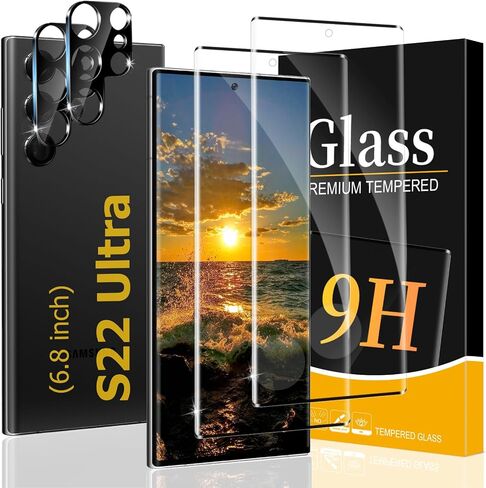 Galaxy S23 Ultra Screen Protector, 2+2 Pack Tempered Glass Screen Protector and Camera Lens Protector, 3D Full Coverage, Support Fingerprint Unlock, HD Protection Film for Galaxy S23 Ultra 6.8 Inch in Saudi Arabia