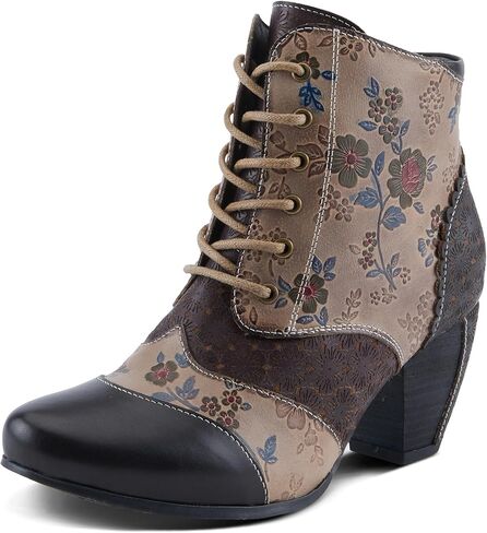 حذاء Spring Step L'Artiste Hiadelvice النسائي بالزهور - تفاصيل رائعة، حذاء طويل للكاحل ملفت للنظر أسود متعدد الاتحاد الأوروبي 39 / الولايات المتحدة 8.5 in Kuwait