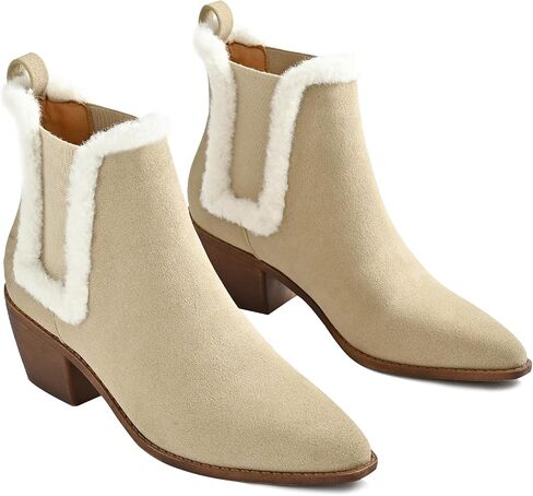 Chelsea Boots for Women Sided Elastic Furry Ankle Booties Almond Toe Cold Weather Winter Shoes in Saudi Arabia