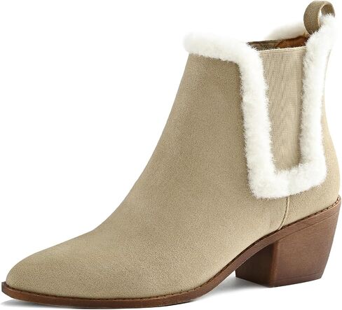 Chelsea Boots for Women Sided Elastic Furry Ankle Booties Almond Toe Cold Weather Winter Shoes in Saudi Arabia