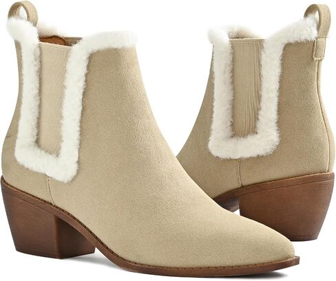 Chelsea Boots for Women Sided Elastic Furry Ankle Booties Almond Toe Cold Weather Winter Shoes in Saudi Arabia