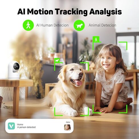 Security Camera for Kids，360 Degree Pet Camera for Dog,Cat with One-Touch Calling, 2-Way Audio, MagicPix Night Vision, AI Motion Detection, 24/7 Memory Card Storage in Saudi Arabia