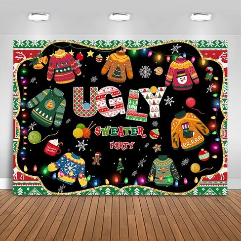 Mocsicka Ugly Sweater Party لافتة خلفية لعيد الميلاد وعيد الميلاد Elfed Up ديكورات الحفلات، سترة قبيحة لوازم حفلات الشتاء Elfed Photo Booth الخلفية (ملونة، 7 × 5 قدم (82 بوصة × 60 بوصة)) in Saudi Arabia