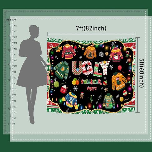 Mocsicka Ugly Sweater Party لافتة خلفية لعيد الميلاد وعيد الميلاد Elfed Up ديكورات الحفلات، سترة قبيحة لوازم حفلات الشتاء Elfed Photo Booth الخلفية (ملونة، 7 × 5 قدم (82 بوصة × 60 بوصة)) in Saudi Arabia