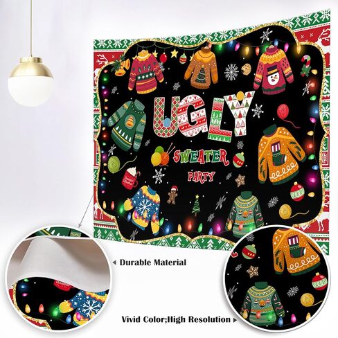 Mocsicka Ugly Sweater Party لافتة خلفية لعيد الميلاد وعيد الميلاد Elfed Up ديكورات الحفلات، سترة قبيحة لوازم حفلات الشتاء Elfed Photo Booth الخلفية (ملونة، 7 × 5 قدم (82 بوصة × 60 بوصة)) in Saudi Arabia