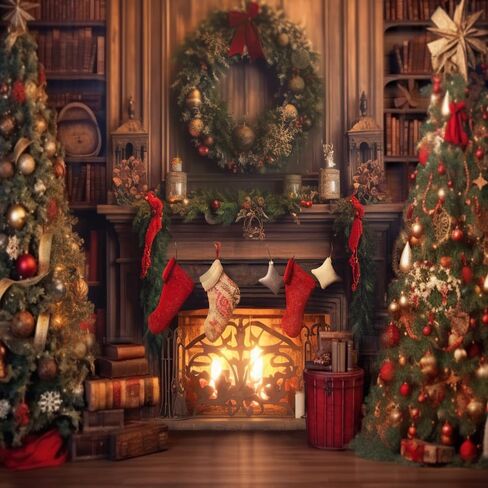 Kate 10×10ft Christmas Backdrop Photography Xmas Christmas Tree Fireplace Christmas Wreath Indoor Warm Decoration Background Props for New Year Party Photo Video in Saudi Arabia