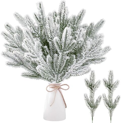 Sggvecsy 60 Pcs Artificial Snowy Pine Branches Fake Frosted Greenery Pine Picks Artificial Red Berry Stems Christmas Pine Needles for DIY Christmas Garland Wreath Xmas Flower Arrangements Decoration in Kuwait