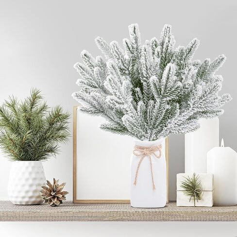Sggvecsy 60 Pcs Artificial Snowy Pine Branches Fake Frosted Greenery Pine Picks Artificial Red Berry Stems Christmas Pine Needles for DIY Christmas Garland Wreath Xmas Flower Arrangements Decoration in Kuwait