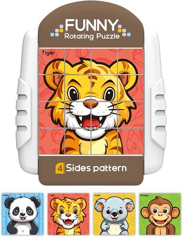 Rotating Puzzle Cube for Kids - Travel Essentials Games Car Toys Airplanes Trips Toys - 4 Style Puzzles in 1 Board - Ages 3+ (Land Animals) in Saudi Arabia