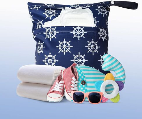 Frienda 4 Pieces Wet Dry Bag for Baby Waterproof Reusable Washable Diaper Bag Sealed with Handle for Travel, Beach, Swimsuit, Diapers, Dirty Gym Clothes and Toiletries (Nautical Style) in Kuwait