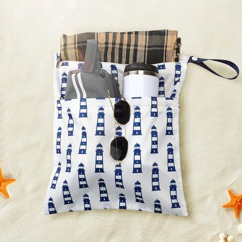 Frienda 4 Pieces Wet Dry Bag for Baby Waterproof Reusable Washable Diaper Bag Sealed with Handle for Travel, Beach, Swimsuit, Diapers, Dirty Gym Clothes and Toiletries (Nautical Style) in Kuwait