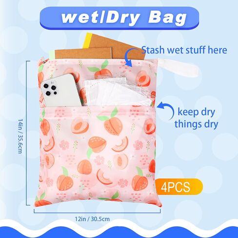 Frienda 4 Pack 12 x 14 in Wet Bags for Swimsuits, Waterproof Reusable Travel Wet Dry Bags with Zippered Pockets for Beach Pool Swimwear, Towels, Gym, Cloth Diapers, Summer Vacation(Macaron) in Saudi Arabia