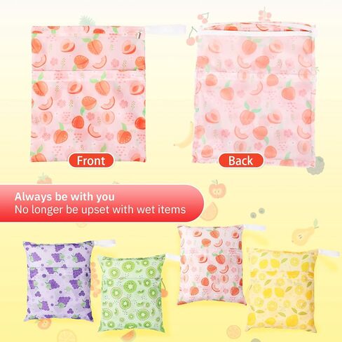 Frienda 4 Pack 12 x 14 in Wet Bags for Swimsuits, Waterproof Reusable Travel Wet Dry Bags with Zippered Pockets for Beach Pool Swimwear, Towels, Gym, Cloth Diapers, Summer Vacation(Macaron) in Saudi Arabia