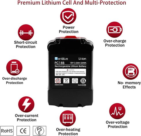 【ليثيوم أيون | NOT Ni-Mh】 عبوتان بطارية بديلة 18 فولت 3000 مللي أمبير في الساعة لكابل بورتر بطارية ليثيوم 18 فولت متوافقة مع بطاريات الأدوات اللاسلكية PC18B PC18BL PCC489N PC18BLEX PC18B-2 18 فولت in Kuwait